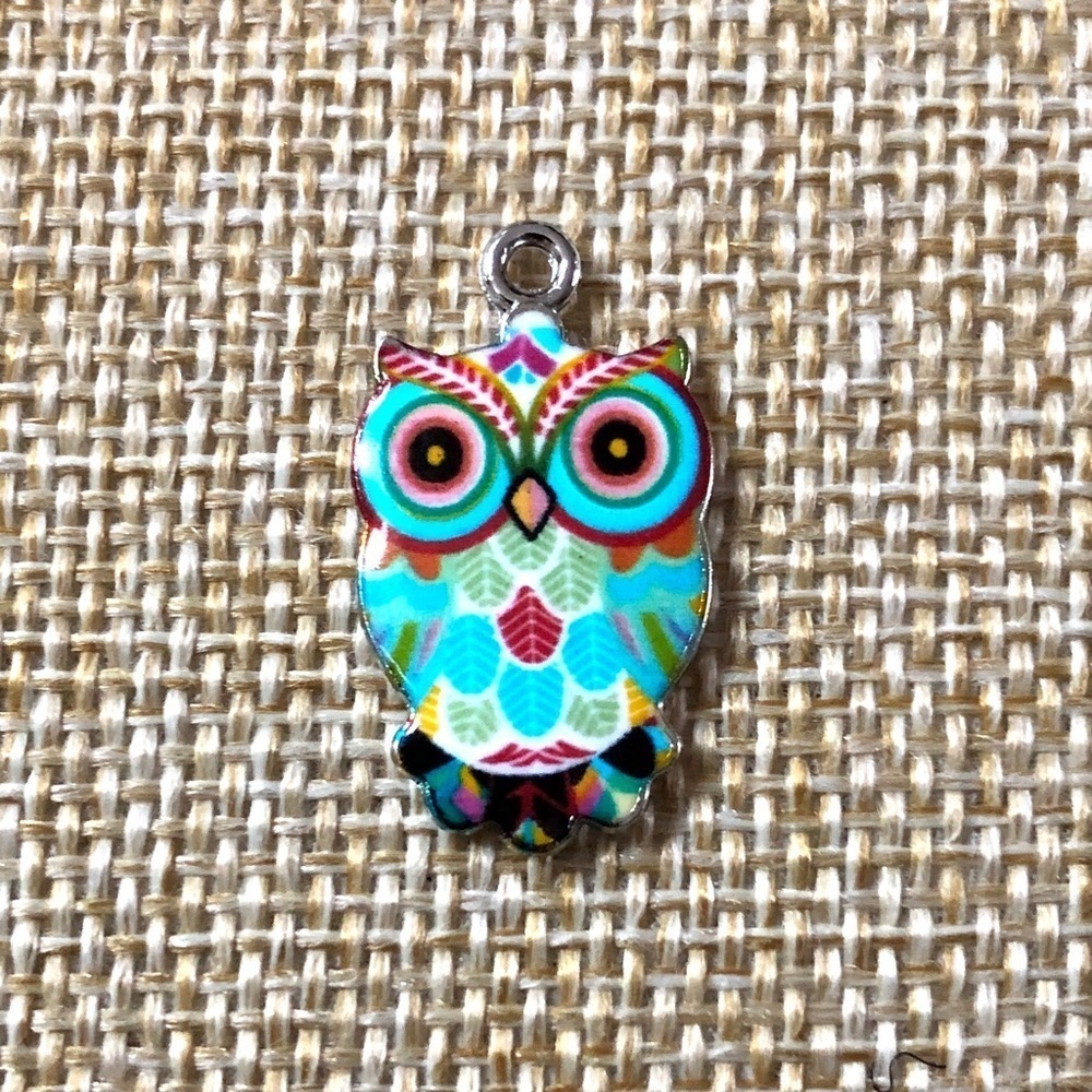 🔴 5 for $10 ONE Colorful Owl Pendant Charm Enamel Zinc Alloy 13x23 mm